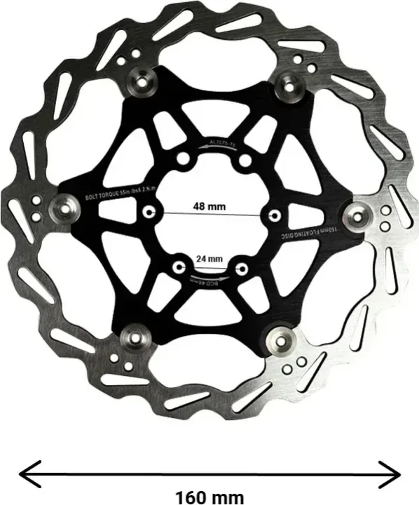 160 mm floating brake disc with 48 mm bolt circle (2 colors)