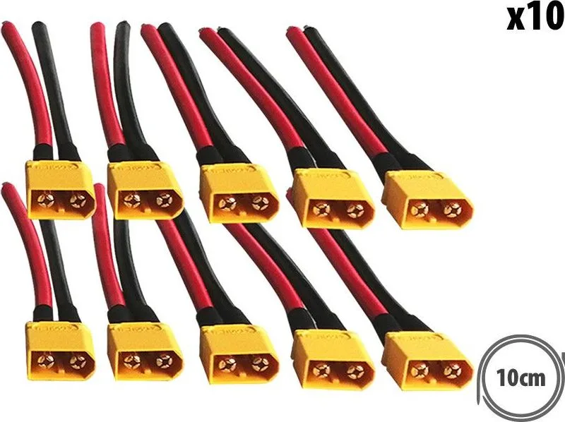 XT60 Male Plugs 10cm Cable x10 pcs